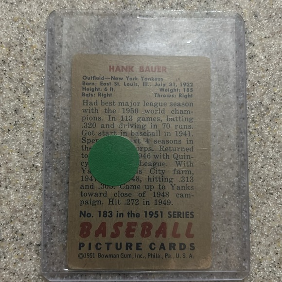 1951 BOWMAN HANK BAUER CREASE NEW YORK YANKEES #183 - Picture 2 of 6